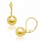 14K Solid Yellow Gold 8MM Ball Stationary Lever Back Earrings Dangle
