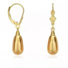 Teardrop Shaped Yellow Pearl Leverback Dangle Earrings 14K Solid Yellow Gold