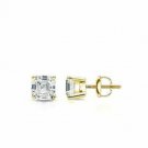 18K Yellow Gold 1.75 CARAT Asscher Cut  Real Brilliant Screw Back Stud Earrings