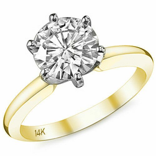 14K Yellow/White 1.50 CT Gold Round Cut Moissanite 6 Prong Engagement Ring