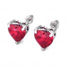 14K White Gold 5MM Simulated Solitaire Ruby Heart Screw Back Stud Earrings