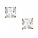 Women's Stylish 14K Solid Yellow Gold 5MM Square Cut Basket Set Studs PushBack