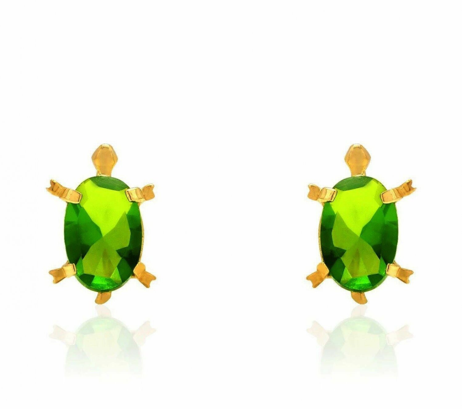 14K Yellow Gold Kids Oval Cut Peridot Turtle Baby Screw Back Stud Earrings