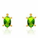 14K Yellow Gold Kids Oval Cut Peridot Turtle Baby Screw Back Stud Earrings