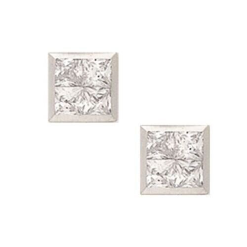 14K Solid White Gold 5MM Square Cut Bezel Set Cubic Zircon Studs ER-PEW5
