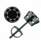 14K Black Gold 1CT Natural Black Diamond Bezel Solitaire Screw Stud Earrings
