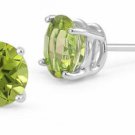 14K SOLID WHITE GOLD 3.00 CT. 7MM PERIDOT ROUND SHAPE  PUSH BACK STUD EARRINGS