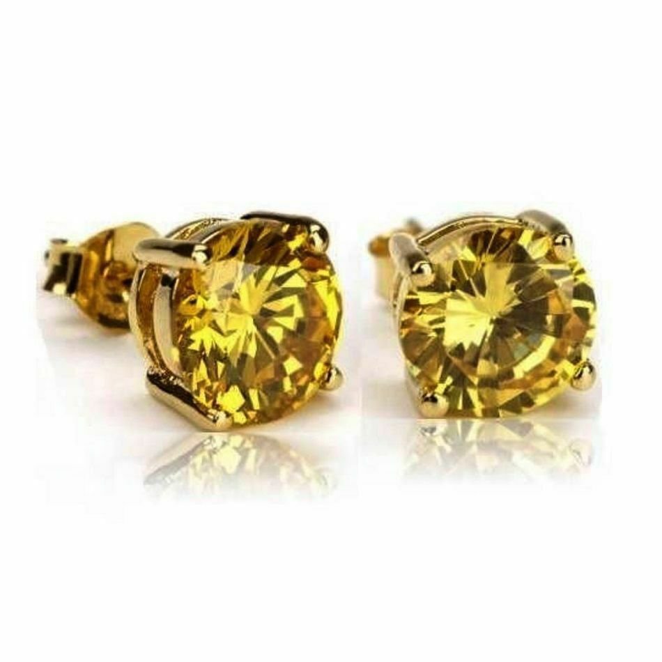 14k gold over 925 SS Canary Sapphire Yellow Brilliant Alternatives Stud Earrings