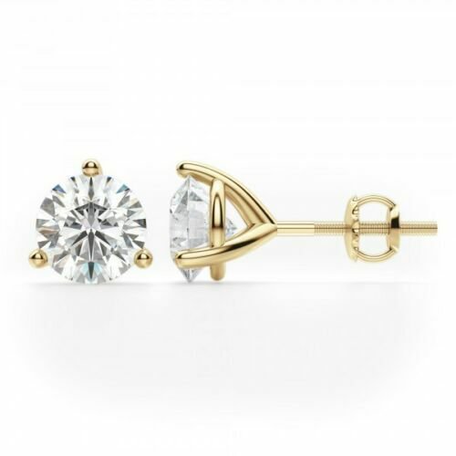 18K Yellow Gold 3.50CT Round Brilliant Cut Martini Screw Back Stud Earrings