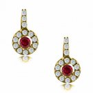 14K Yellow Gold Plated Silver JULY Birthstone Halo Drop Lever Back Earrings
