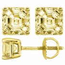 2.19CT ASSCHER CUT CANARY STUD EARRINGS 14K YELLOW GOLD SCREW BACK