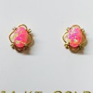 14K Solid Yellow Gold Oval Pink Opal Stud Screw Back Earrings
