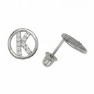 14K White Gold Letter "K" Initial Round Child  Screw Back  Stud Earrings