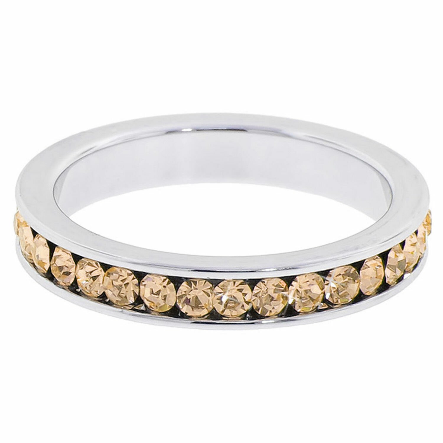 925 Sterling All Around Yellow Citrine Crystal Eternity Wedding Band RING SIZE 5