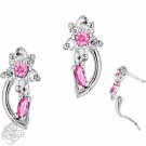 14K  White Gold OCTOBER Ladies Stylish Birthstones Flower Huggie Earrings