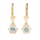 Women/Childrens 14K Gold Aquamarine Birthstone Flower Dangle Leverback Earrings