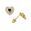 14K White Gold Blue Sapphire Halo CZ Heart Shape Screw Back Stud Earrings