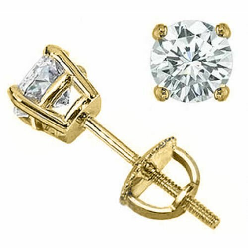 14K YELLOW GOLD 1 CARAT ROUND CUT WHITE SAPPHIRE  SCREW BACK STUD EARRINGS