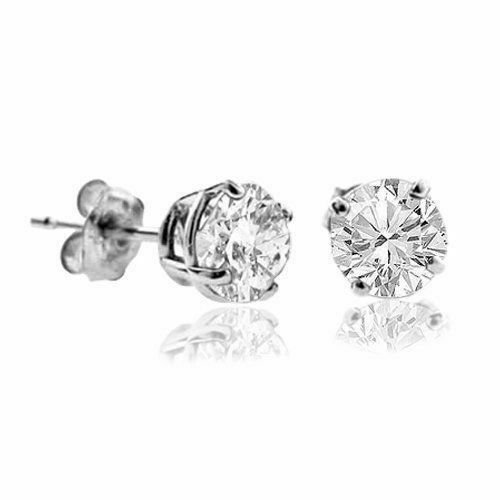 Solid 14K White Gold 7 CT Round Brilliant Cut Basket Solitaire Stud Earrings