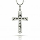 14K White Gold 16" Diamond Cut Satin Crucifix Religious Charm Cross Pendant