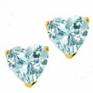 7MM 3.00CT 14K SOLID YELLOW GOLD HEART AQUAMARINE SCREW BACK STUD EARRINGS