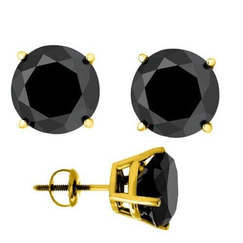 0.80 ctw Black Diamond 14k Solid Yellow Gold Stud Earrings Screw Back