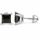 14k White Gold 0.25CT Black Diamond Princess Cut Stud Earrings