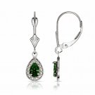 14K White Gold  1.65 CTW Halo Emerald Pear Tear Drop Dangle Leverback Earrings