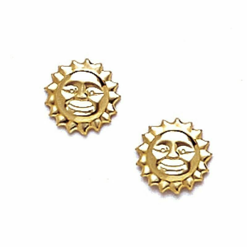 14K Yellow Gold 8MM Sun Push Back Stud Earrings