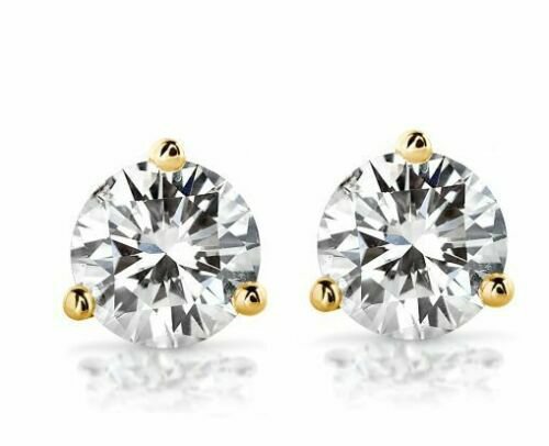14K YELLOW GOLD 6.5MM Round Cut Moissanite Stud Earrings