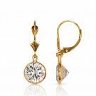 14K  Yellow Gold Sapphire Bezel Set Round Shaped Lever Back Dangle Earrings