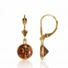 14K Yellow Gold  Alexandrite Bezel Set Round Shaped Lever Back Dangle Earrings