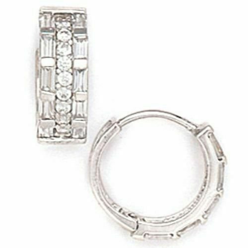 14K Solid White Gold  Women/Children's Gorgeous  White Sapphire Huggie Earrings