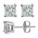 18K White Gold 1.25CT Brilliant Princess Cut  Push Back Stud Earrings