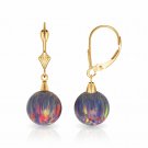 14K Yellow Gold 9MM Ball Shaped Purple Fire Opal Lever Back Dangle Earrings