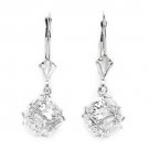 14k White Gold White Sapphire Large Disco Ball Drop Leverback Earrings #LW65
