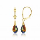14K Yellow Gold Tear Drop Shaped Multi Color Dangle Drop Lever Back Earrings