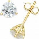 Solid 14K Yellow Gold 1.75CT Round Brilliant Cut Martini Push Back Stud Earrings