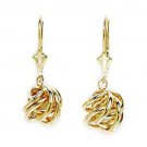 14k Solid 14 k Yellow Gold Dangle Love Knot Leverback Earrings 25x8mm #L66