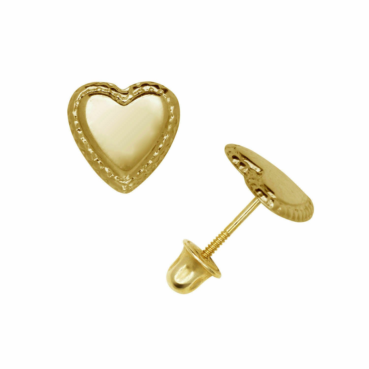 14K Yellow Gold High Polished Curved Heart Shape Screw Back Stud Earrings