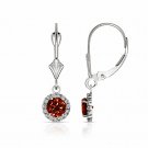 14K Solid White Gold 1.25 CTW Round Halo Garnet Drop Dangle Leverback Earrings