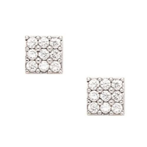 14K Solid White Gold 6MM Square Cut Prong Set Cubic Zircon Studs ER-PEW9