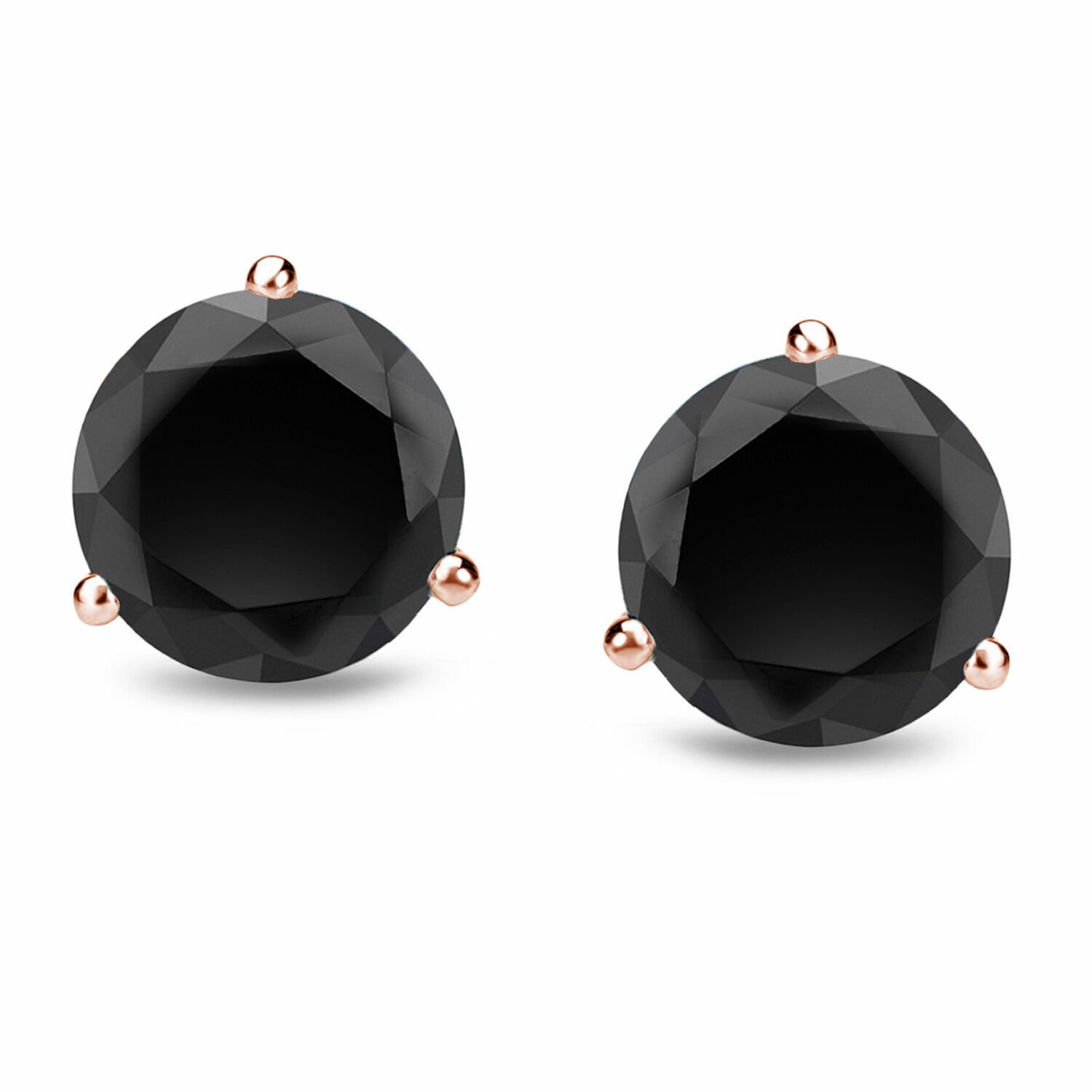 14K Rose Gold 4CT Black Diamond Martini-Set Stud Earrings