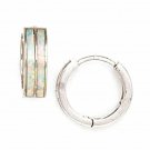 14K Solid White Gold Women/Children's Two Row Opal Huggie Earrings ER-HW67