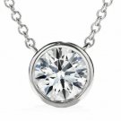 ***14K Solid White Gold 1CT Round Solitaire Bezel Set Chain Pendant Necklace***