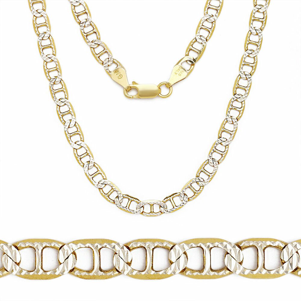 14K Yellow Gold 4.4MM 18" Sterling Silver Marina Link Italian Chain Necklace