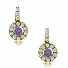 14K Yellow Gold Plated Silver JUNE Birthstone Halo Drop Lever Back Earrings