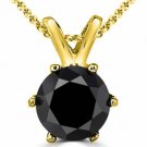 14K Yellow Gold 0.25 CARAT Black Diamond 6 Prong Solitaire Necklace & Chain