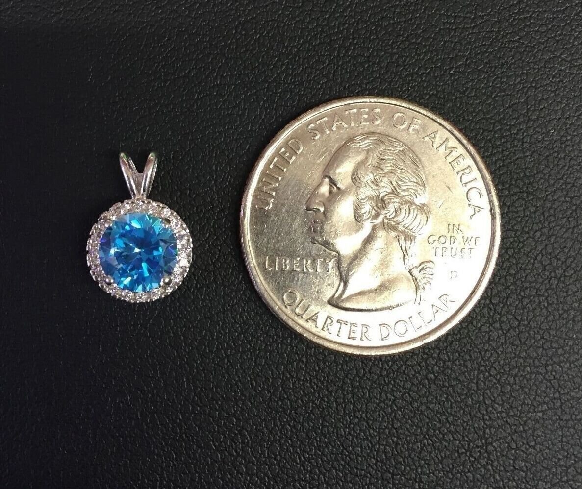 14k White Gold Over 925 Sterling Silver Topaz Round Cut Halo Pendant 9mm