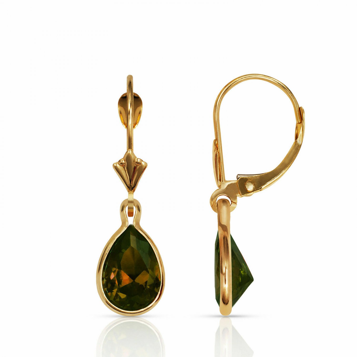14K Yellow Gold 2VCT Bezel Set Pear Shape Alexandrite Lever Back Dangle Earrings